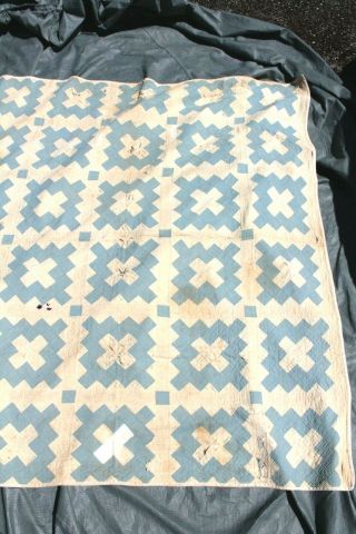 Vintage American Quilt Authentic Blue And White Handmade From An Estate No Res