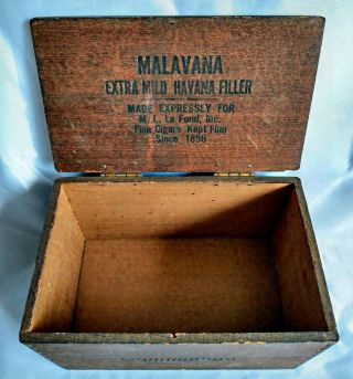 Rare Vintage Wood Cigar Box Malavana Extra Mild Havana Filler Commodore
