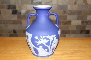 Rare Antique Wedgwood Dark Blue Jasperware 8 " Large Portland Vase (c.  1840)