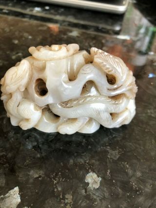 Antique Chinese Hand Carved Jade Dragon With Mountain Figure