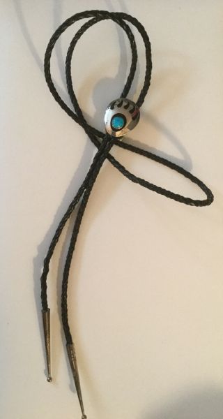 Vintage Navajo Bear Claw Sterling Silver And Turquoise Bolo Tie