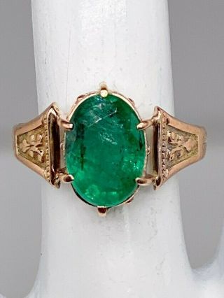 Antique Victorian 1870s $5000 4ct Colombian Emerald 14k Yellow Gold Band Ring
