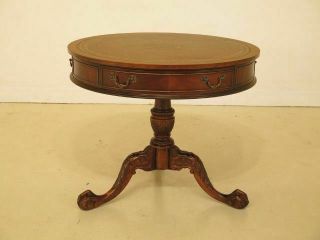 F45496ec: Southampton Round Mahogany Leather Top Drum Table