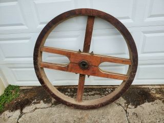 Large Antique Wood Flat Belt Pulley 48 " Dia.  Industrial Steampunk Decor