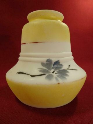 Antique Vintage Painted Satin Glass Lamp Shade 2 1/4 " Fitter Yellow Gray Floral