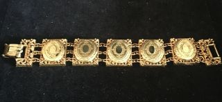 Vintage Art Signed Locket Bracelet Victorian Revival Gold