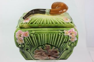Victorian Era Pipe Tobacco Porcelain Humidor Jar With Pipe Decoration