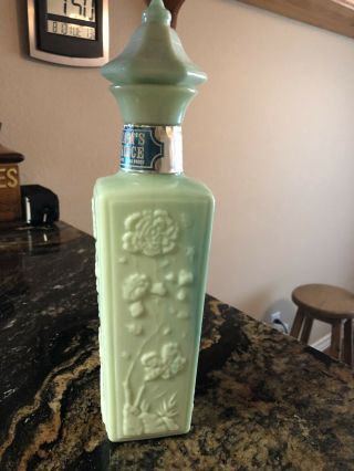 Vintage 1972 Jim Beam Milk Glass Jade Green Teal Liquor Decanter Bottle 1