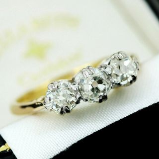 Antique 18ct Yellow Gold And Platinum,  1.  06ct Diamond Trilogy Ring