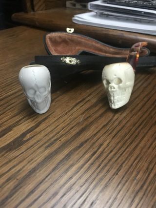 Small Size Skull Meerschaum Pipe,  Estate Pipe,  Set Of Two