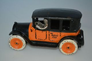 Antique Arcade Yellow Cab Cast Iron Vintage 1920s Paint Toy Taxi 8 " Old