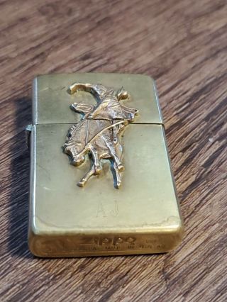 Vintage 1992 Zippo Marlboro Man Cowboy/bucking Bronco Brass Lighter Engraved Ljn