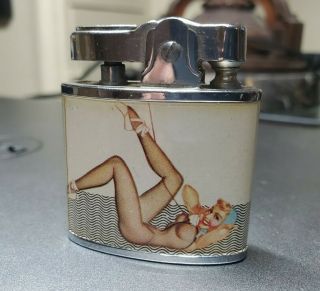 Vintage Amico Deluxe Automatic Lighter With Pin Up Girls