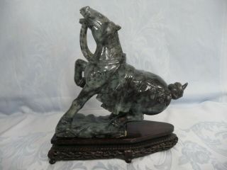Beautifully Carved Antique Chinese Jade - Like Horse On Fitted Carved Wood Stand