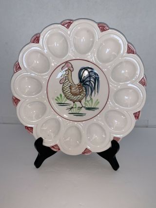Vintage Deviled Egg Plate W/ Rooster In The Center 9 1/2”