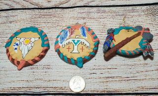 , Native American Indian Style Hand Painted Ceramic Vintage (?) Tree Ornaments,