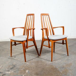 Mid Century Danish Modern Dining Chairs Eva Kofoed Armchair 2 Pair Teak Arm Grey