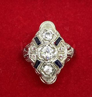 Stunning Antique Art Deco 18kt Old Mine Cut Diamond Ring.  Over 1/2 Carat Tw