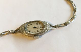Antique Vintage Art Deco Platinum And Diamond Concord Wrist Watch 3