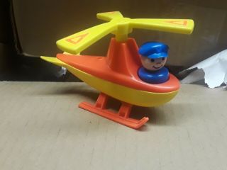 Vintage Fisher Price Little People Helicopter And Pilot