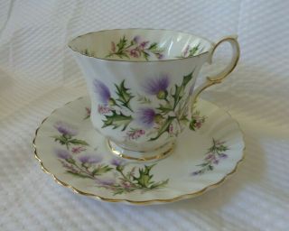Vintage Queen Anne Lochinvar Tea Cup & Saucer Bone China England Thistle