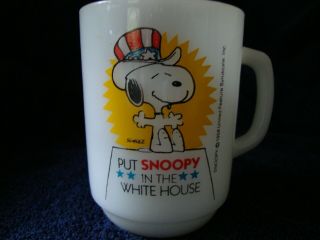 Vintage Snoopy Milk Glass Mug Put Snoopy In The White House Anchor Hocking