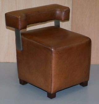 HERITAGE BROWN LEATHER WITH CHROME BACK SUPPORTS SMALL CHAIR STOOLS 2