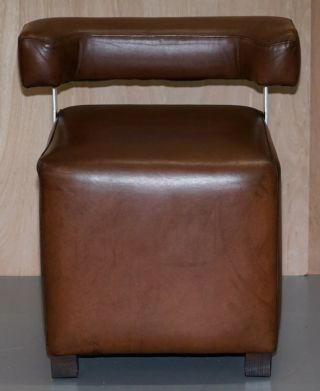 HERITAGE BROWN LEATHER WITH CHROME BACK SUPPORTS SMALL CHAIR STOOLS 3