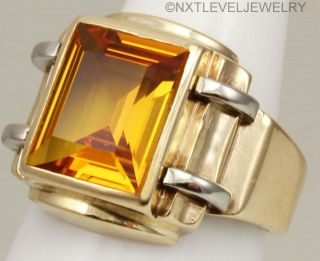 HEAVY 9.  4 GRAM Antique 1920 ' s Art Deco GOLDEN SAPPHIRE 10k Solid Gold Men ' s Ring 2