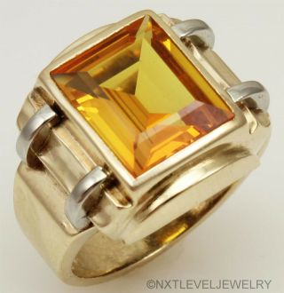 HEAVY 9.  4 GRAM Antique 1920 ' s Art Deco GOLDEN SAPPHIRE 10k Solid Gold Men ' s Ring 3