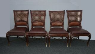 Set Of Four Vintage French Country Bamboo Rattan Dining Chairs