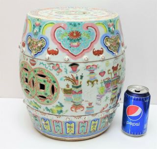 19th c Antique Chinese Famille Rose Porcelain Garden Seat Stool Precious Objects 2