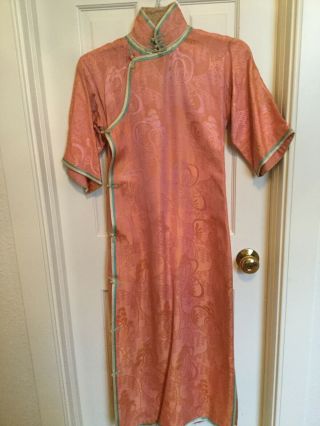 Exquisite Antique Chinese Damask Silk Robe Lovely Coral Color 2