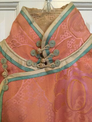 Exquisite Antique Chinese Damask Silk Robe Lovely Coral Color 3