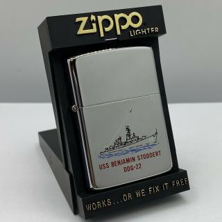 Zippo Lighter " Uss Benjamin Stoddert Ddg - 22 " Us Navy - Two Sides - In The Case