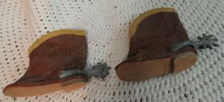 Vintage Cloth Cowboy Boots With Spurs Brown Yellow Trim