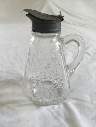 Vintage Glass Syrup Dispenser With Metal Lid