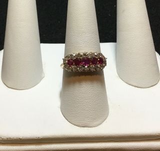 Estate Antique Art Deco Diamond Ruby Fancy Band Ring Sz 9