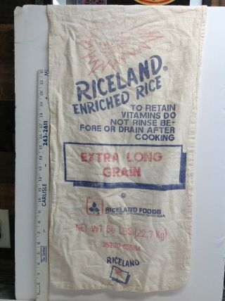 Vintage Riceland Enriched Rice Cloth Sack 50 Lbs Stuttgart,  Arkansas/ Empty