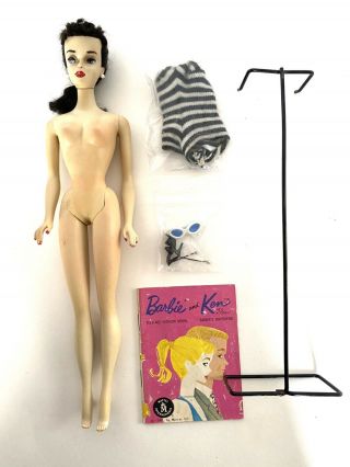 Vintage Ponytail Barbie Doll Brunette Hair Brown Eyeliner W/ Accessories 3
