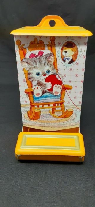 Vintage Cat Kitten Mice Dog Tin Match Box Wall Hanging Jasco