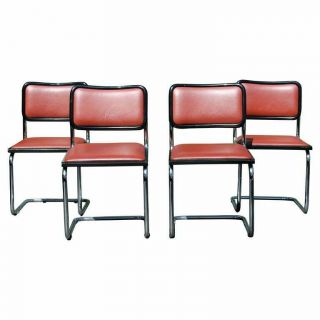 Mid Century Modern Marcel Breuer Set 4 Cantilever Chrome Side Chairs Italy