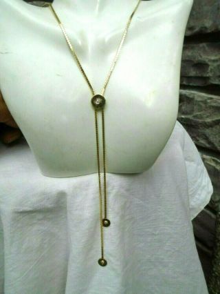 Vintage Aj Designer Signed 14k Gold And Diamond Lariat Necklace 8 Grams Gorgeous