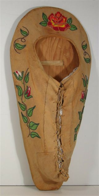 1950s Native American Shoshone Indian Bead Decorated Hide Cradleboard Full Size