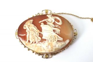 A Fabulous Large Antique Victorian 9ct Yellow Gold Carved Chariot Cameo Brooch