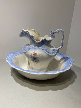 Vintage Arnel’s Large Porcelain Water Pitcher And Basin Bowl Floral Print