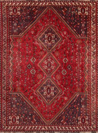 Vintage Geometric Tribal Red Abadeh Oriental Area Rug Hand - Knotted Wool 6 