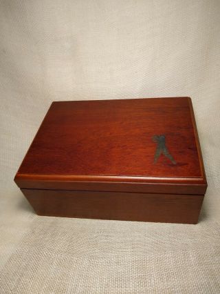 Vintage Wood Cigar Box Humidor With Humidifier & Hygrometer Golfer Etched On Lid