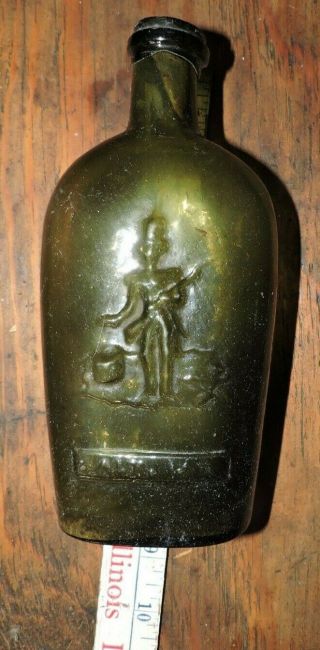 Antique Dancer/Soldier Flask bottle Masonic flask 1849 - 1869 olive green vg 2