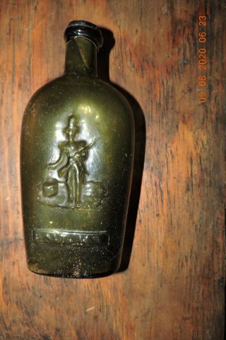 Antique Dancer/Soldier Flask bottle Masonic flask 1849 - 1869 olive green vg 3